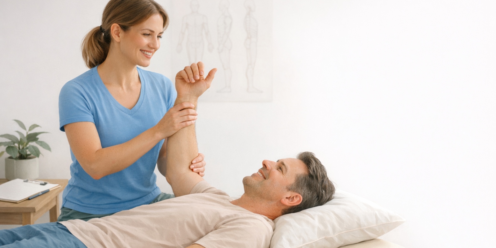 Kinesiologist conducting muscle testing with client during ethical assessment session in a calm counseling space