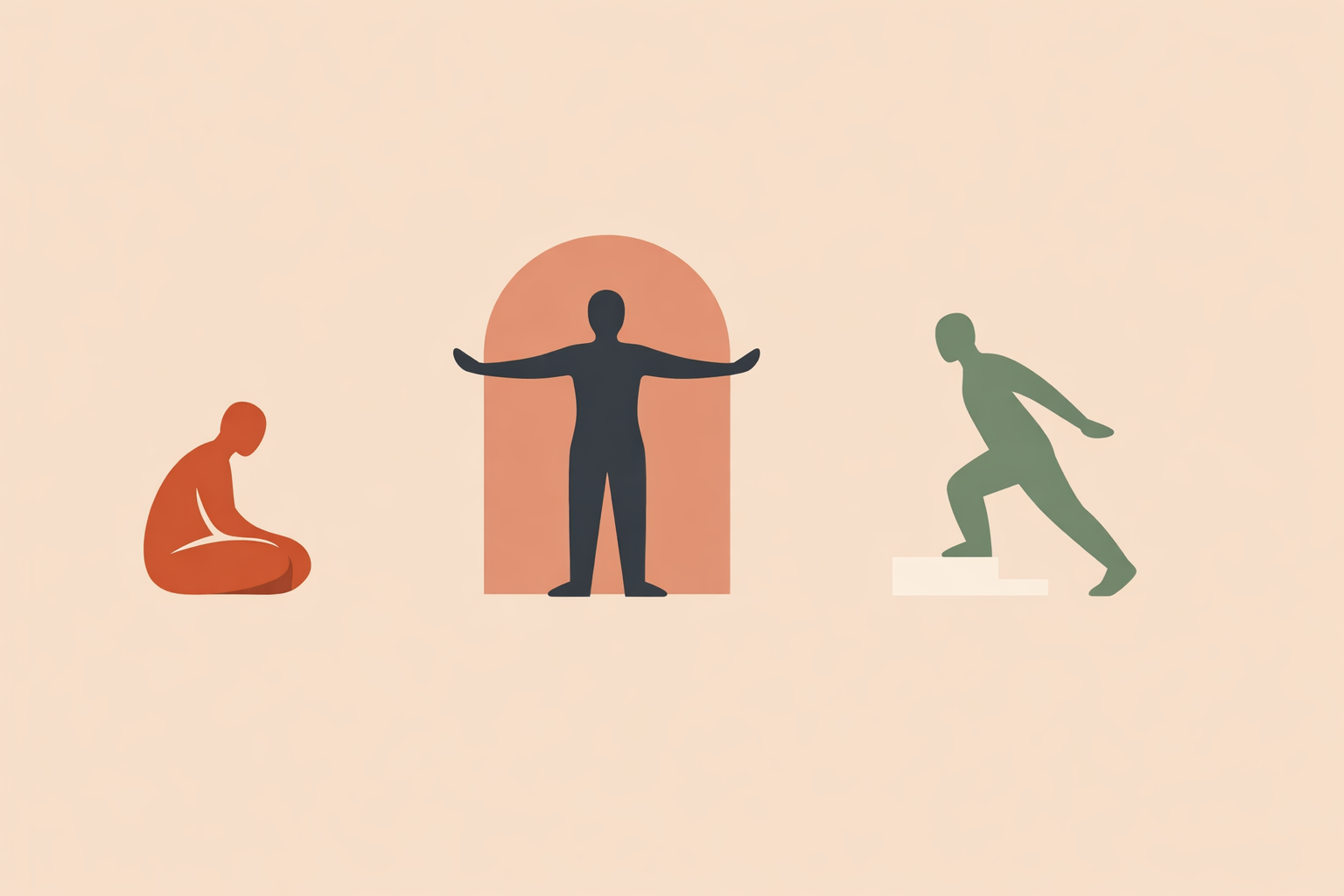 Woman practicing gentle Qi Gong flow with raised arms for stress relief and calming energy alignment