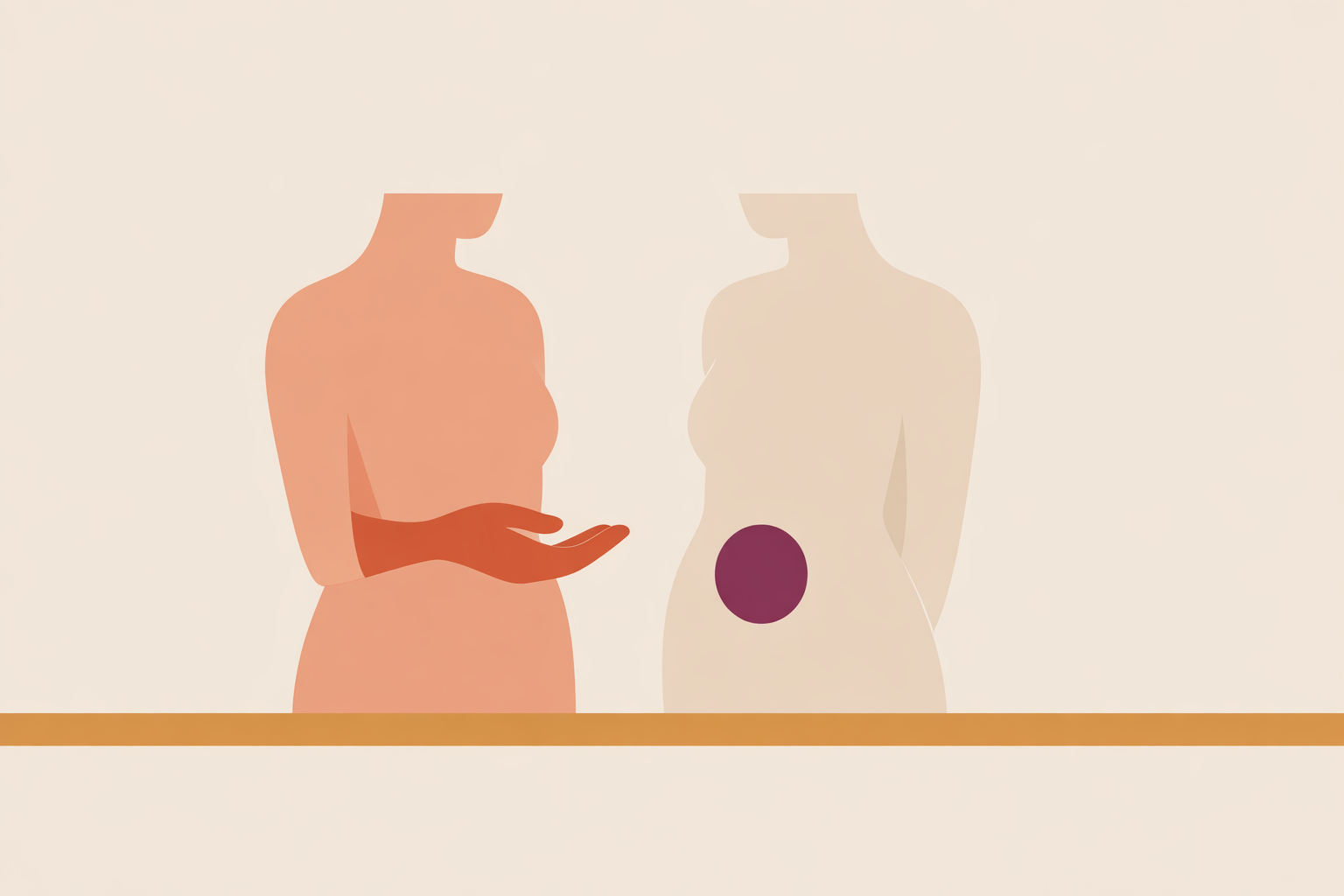 Pelvic health therapist explaining womb massage for fertility support to client in a calm treatment room