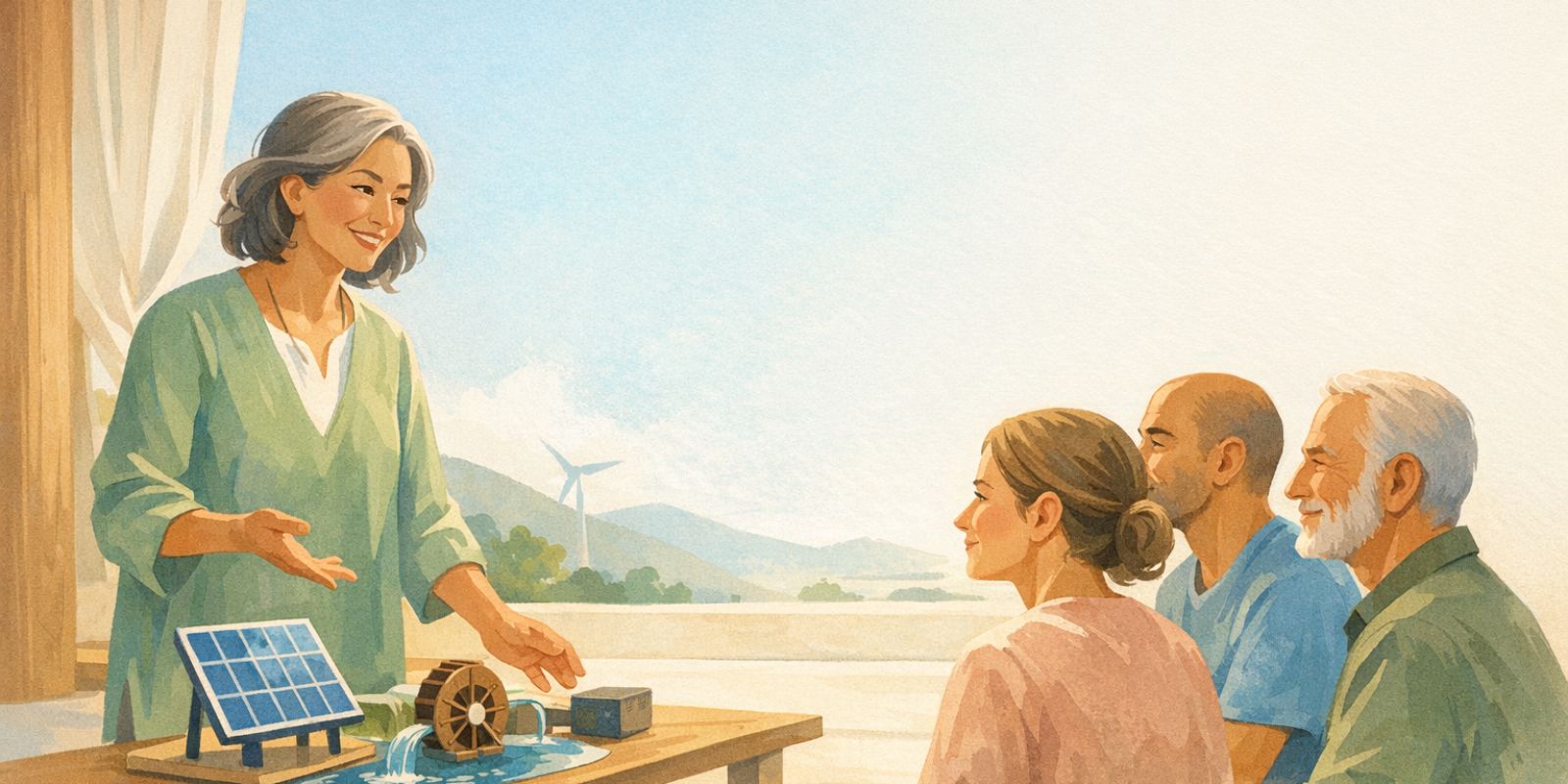 Consultant planning simple off-grid energy systems content to attract energy self-sufficiency clients online