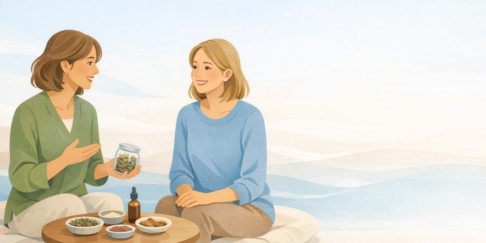 Therapist leading ocean therapy session as client wades in shallow waves for holistic mental health healing