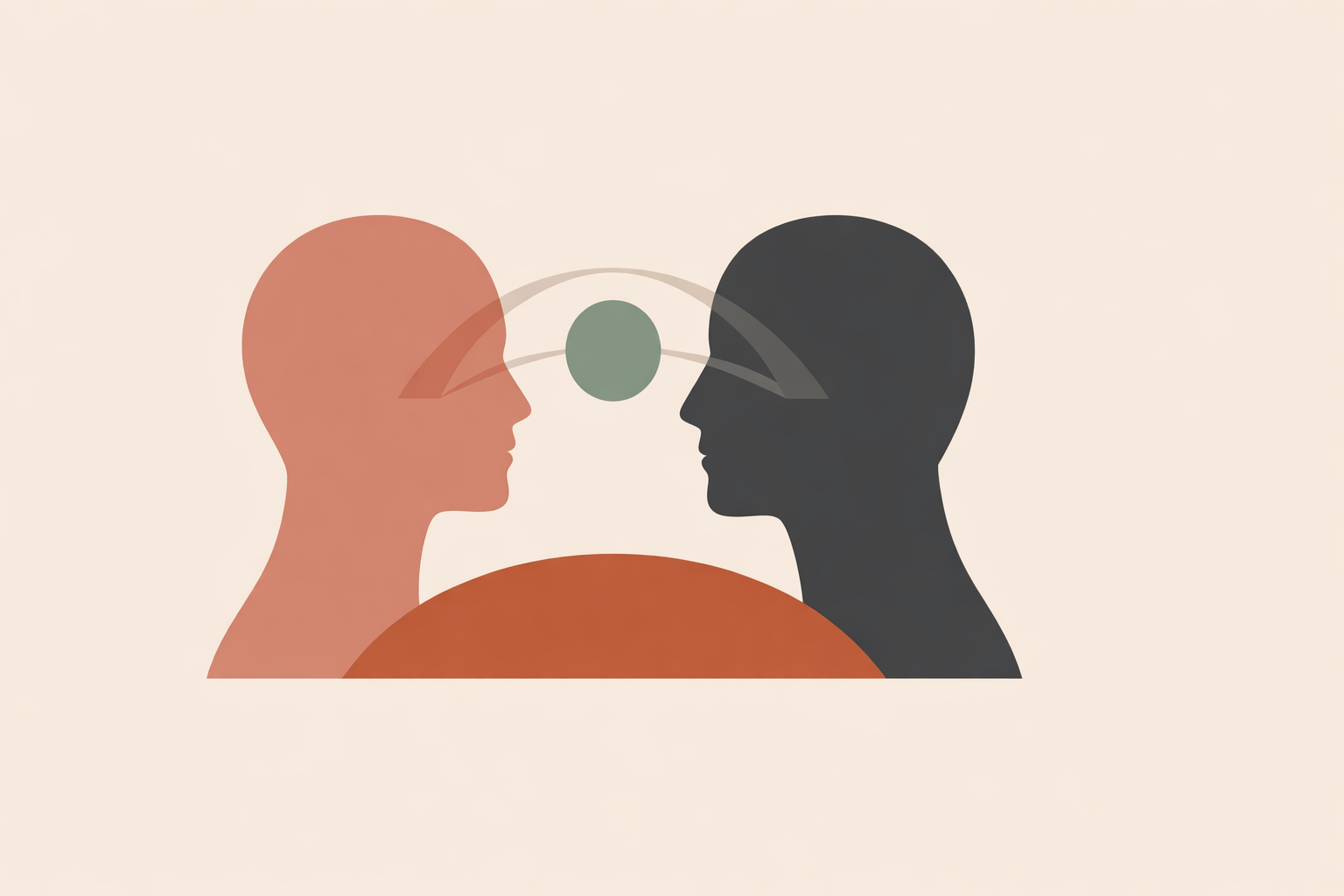 Coach calmly explaining earth energies to a skeptical client during a one-on-one counseling session