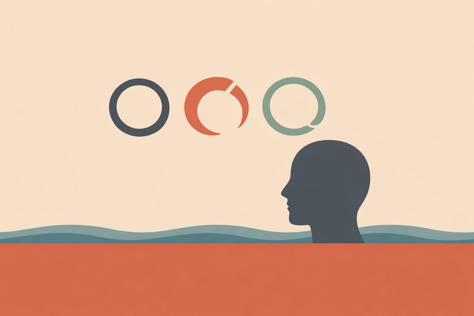 Therapist coaching client in a blue‑water session to reframe negative thought patterns and build calmer thinking