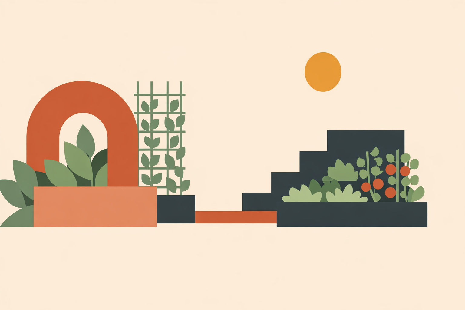 Landscape designer presenting edible landscaping plan with raised beds and fruit trees for urban design clients