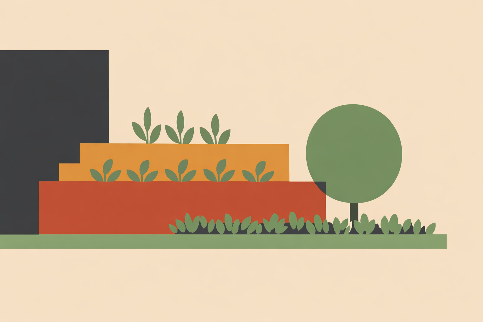 Home gardener designing edible landscaping in a small yard with raised beds to grow more food efficiently