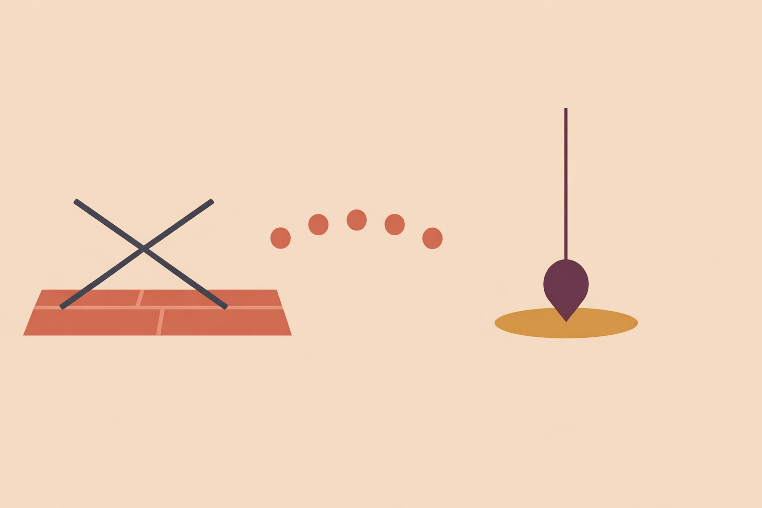 Practitioner using dowsing rods and pendulum on site to perform place memory checks and energy assessment