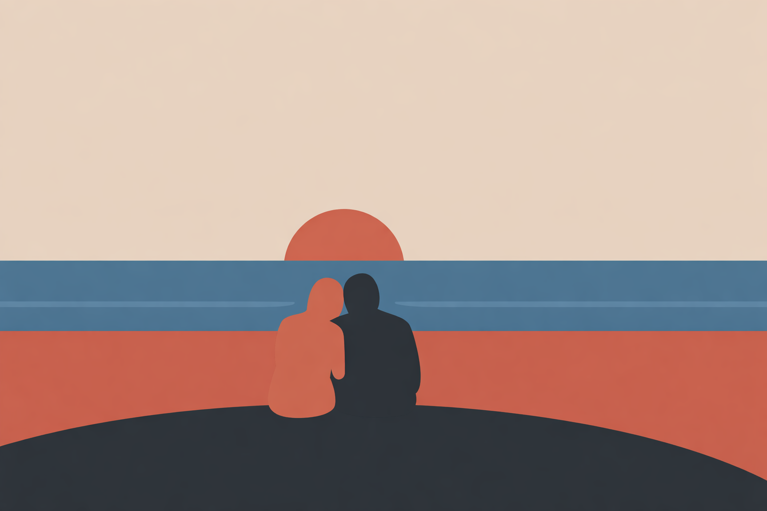 Couple relaxing by the water at sunset, practicing Blue Mind for emotional wellbeing and secure attachment