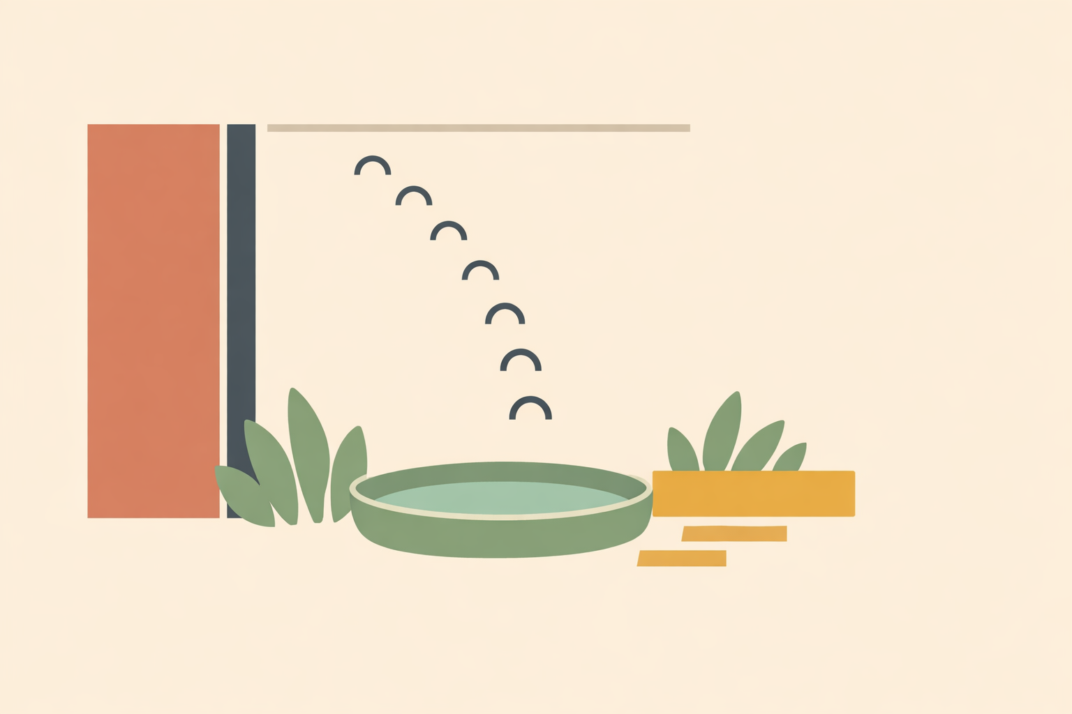 Small backyard garden using drip irrigation, mulch, and drought-tolerant plants for water conservation in landscaping