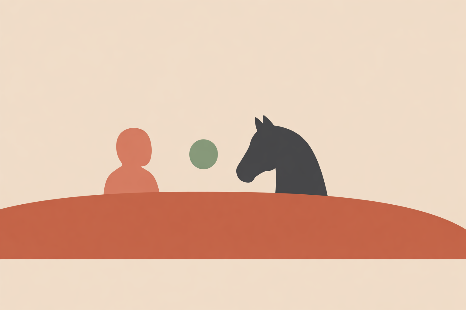 Therapist guiding veteran through equine therapy for PTSD during a calm groundwork session with a gentle horse