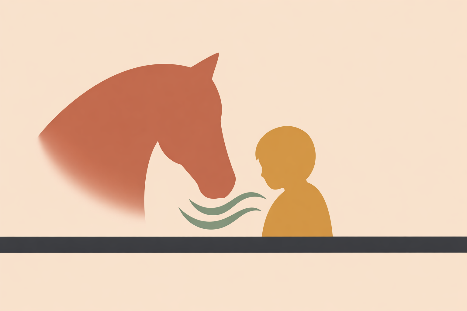 Therapist guiding autistic child to groom a calm horse during an engaging equine therapy autism session outdoors