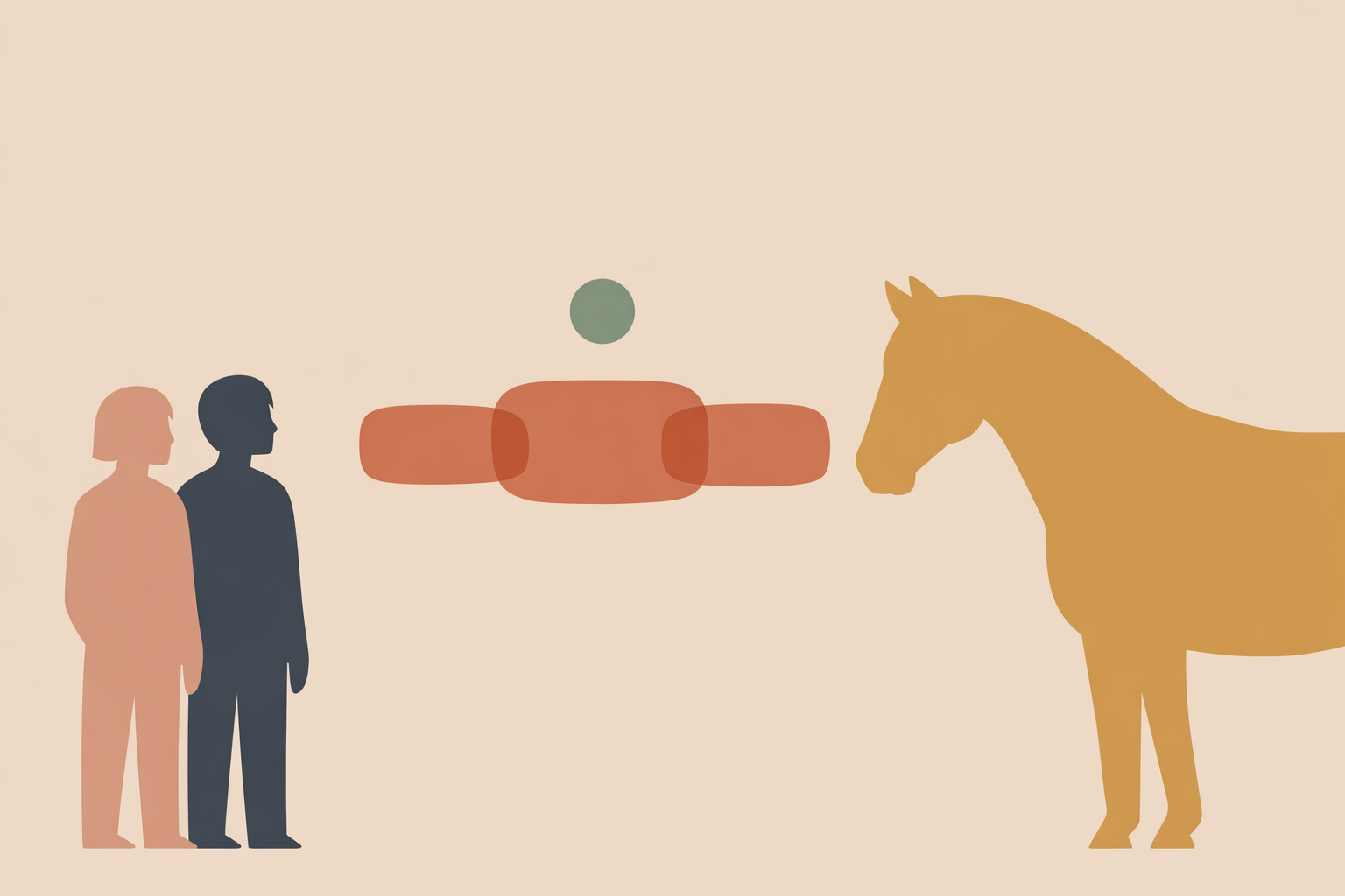 Therapist guiding teen in equine assisted therapy session, modeling respectful consent language while approaching a horse