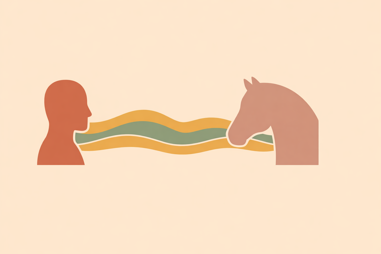 Woman practicing nervous system regulation by gently connecting with a calm horse in a quiet outdoor setting