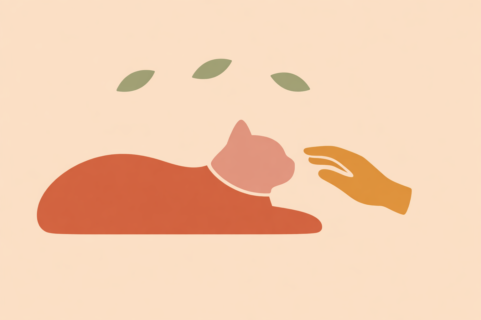Owner using gentle feline massage techniques to calm a sensitive cat resting on a soft blanket