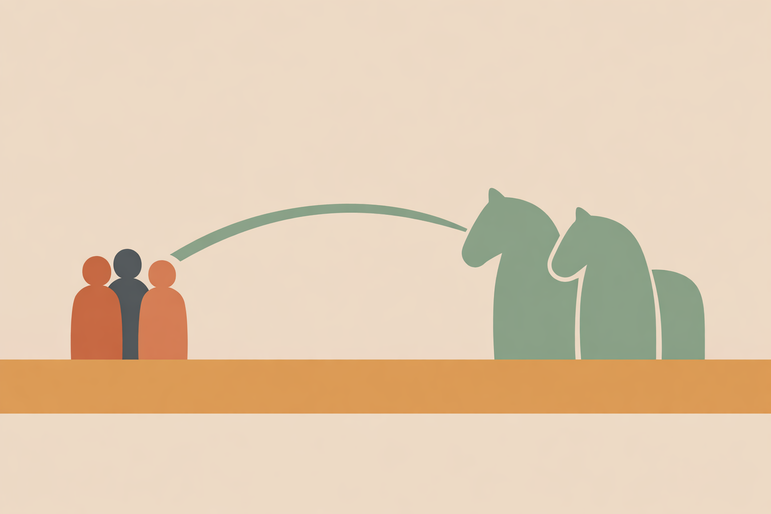 Facilitator leading a group in nature-based equine therapy session with horses to support team connection and growth