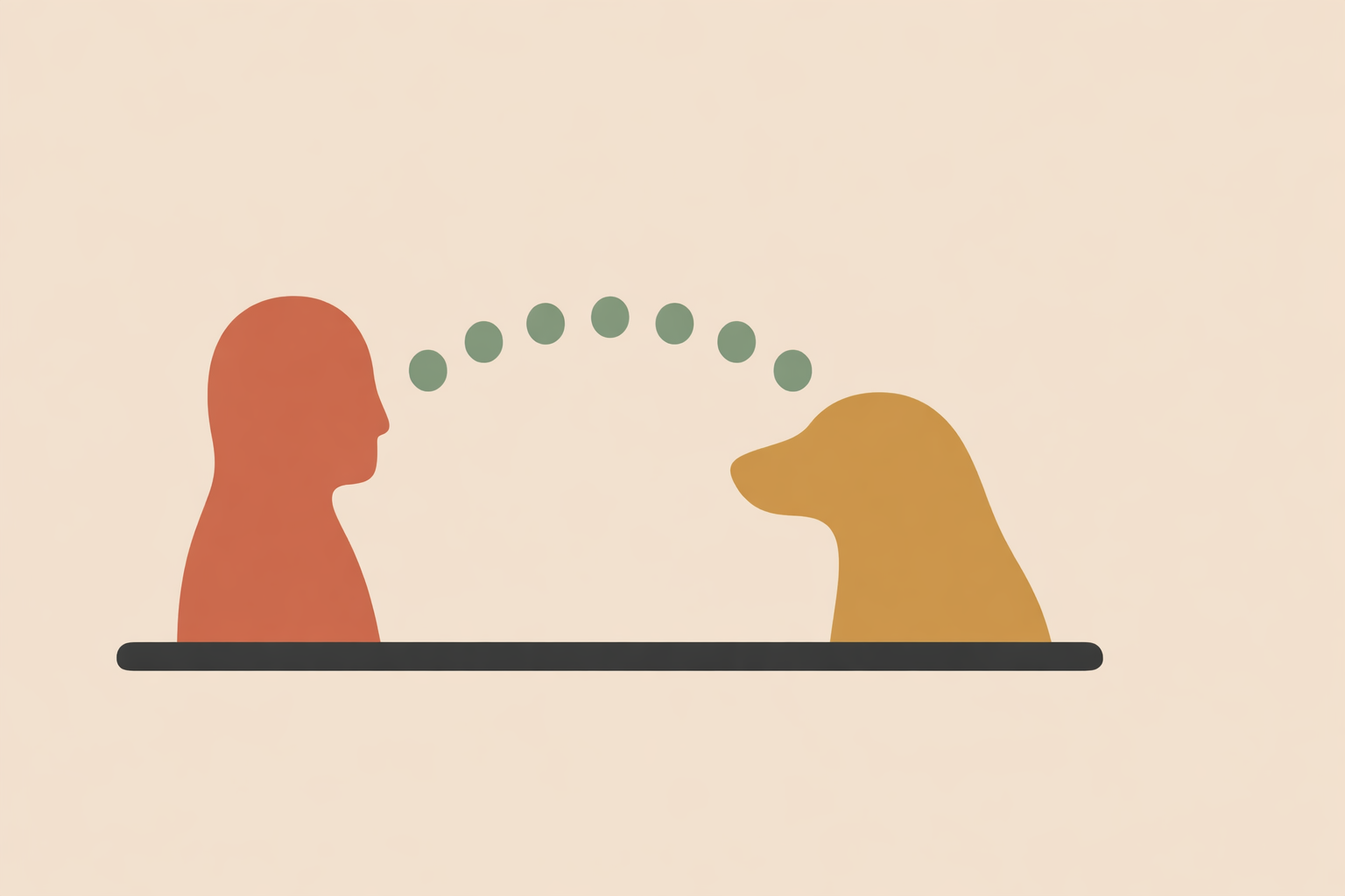 Woman gently touching dog’s head while explaining telepathic communication with animals in a calm outdoor setting