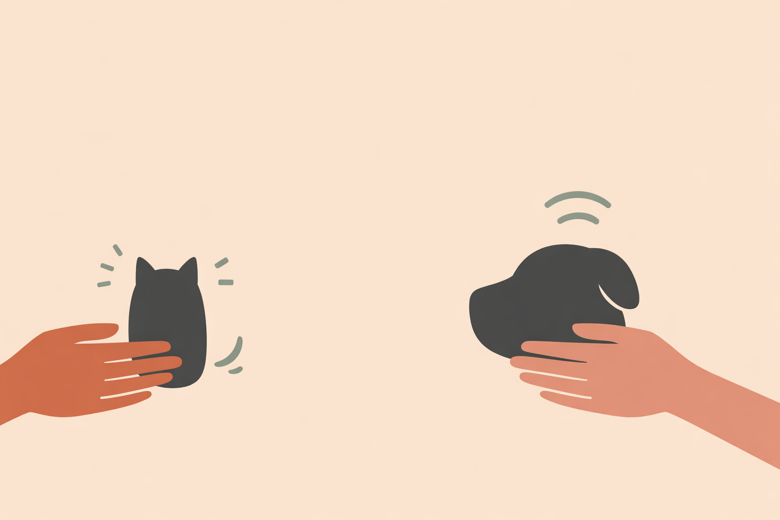 Therapist comparing feline massage and canine bodywork by gently working on a relaxed cat and dog on a padded table