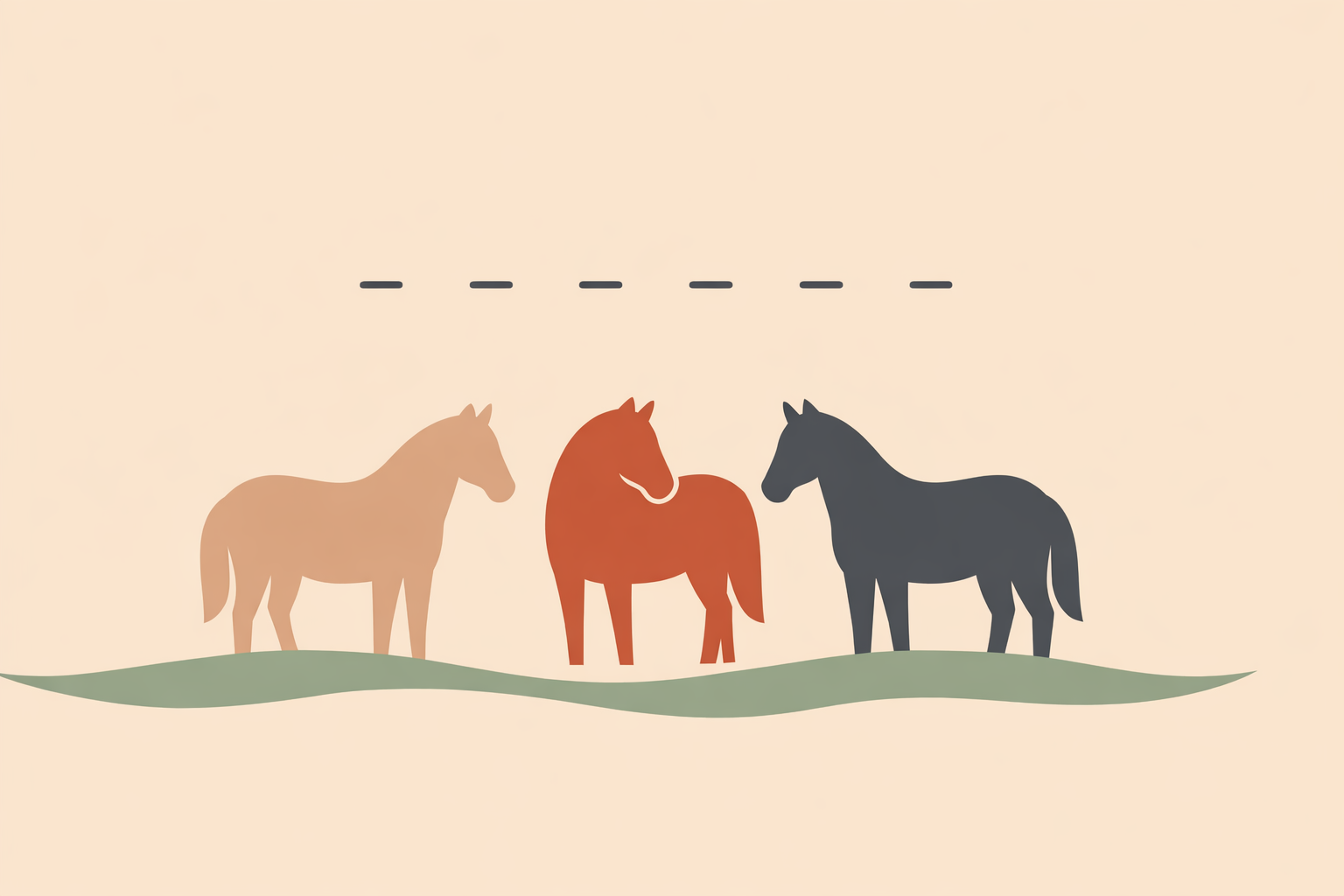 Horse herd grazing together in open pasture, showing relaxed herd dynamics signals that indicate good welfare