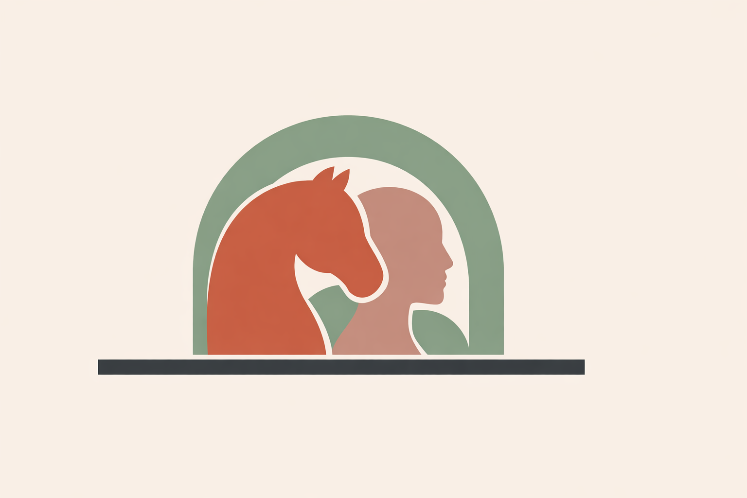 Therapist guiding client in equine-assisted trauma support session, standing beside calm horse in outdoor arena