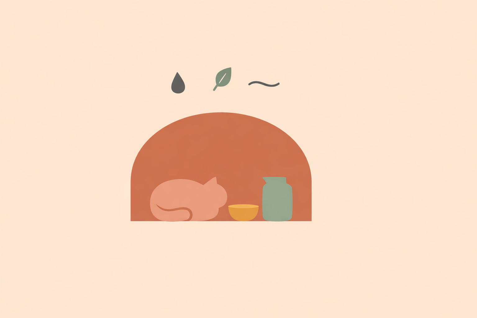 Person gently petting a relaxed cat beside fresh herbs, showing daily gentle herbal support for cats at home