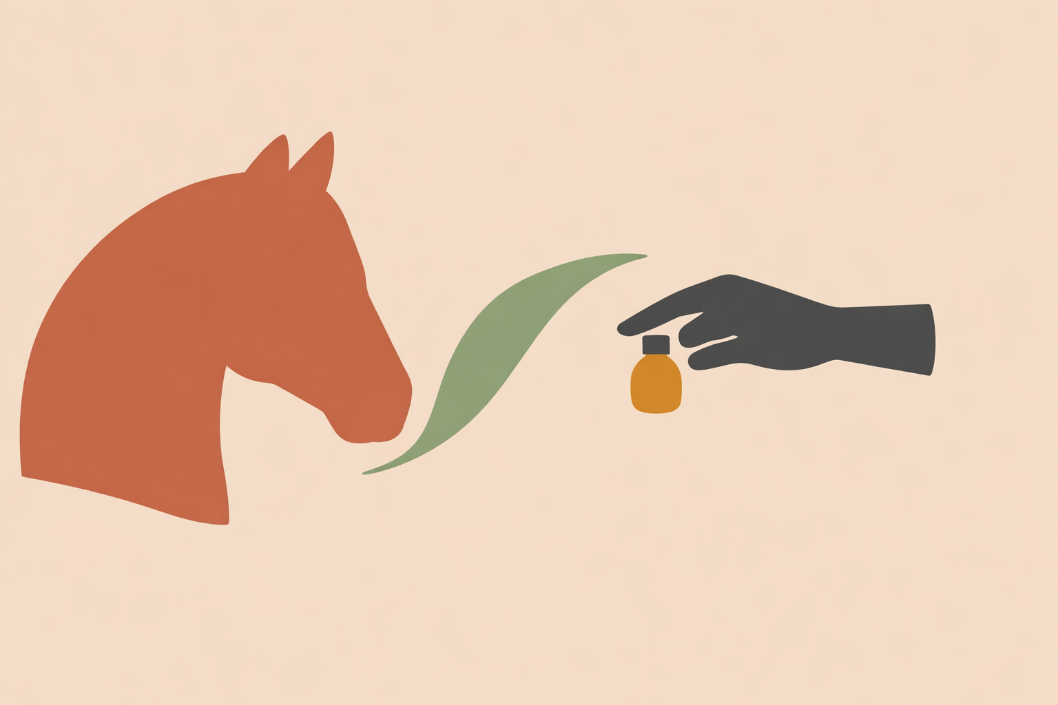 Handler offering essential oils to a horse that has turned away, using calming aromatherapy to rebuild trust