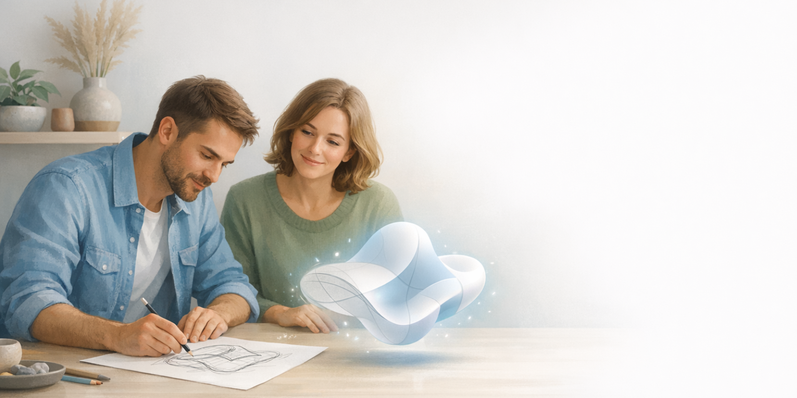 Designer converting client’s hand sketch into Rhino 3D digital art on a laptop as part of step-by-step workflow