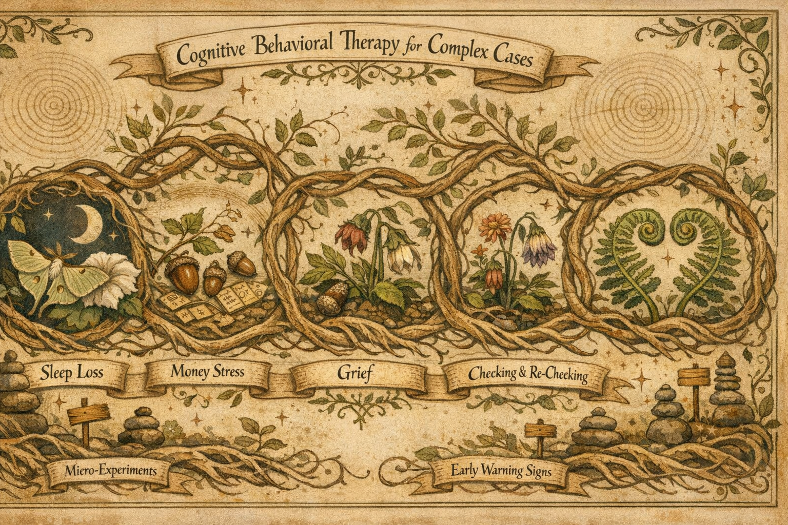 Therapist using cognitive behavioral therapy to help client work through complex emotional challenges in session