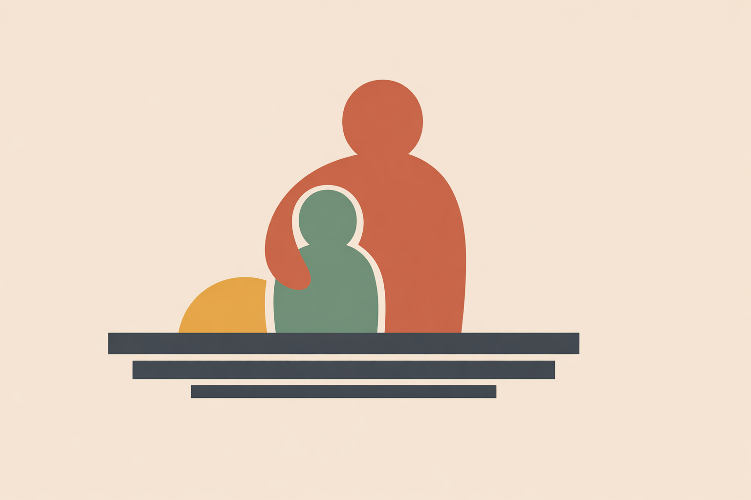 Stressed parent holding head while working at laptop as child plays nearby, illustrating stress management for parents