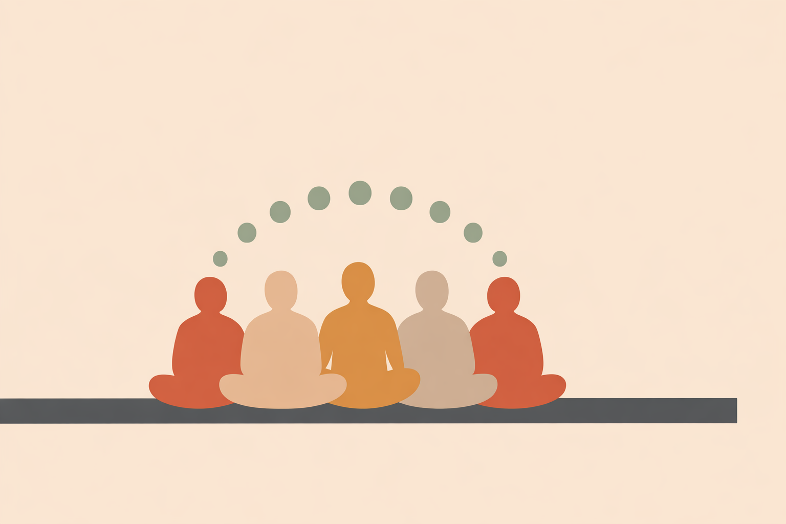 Coach leading group grounding techniques for anxiety as participants practice calming exercises together