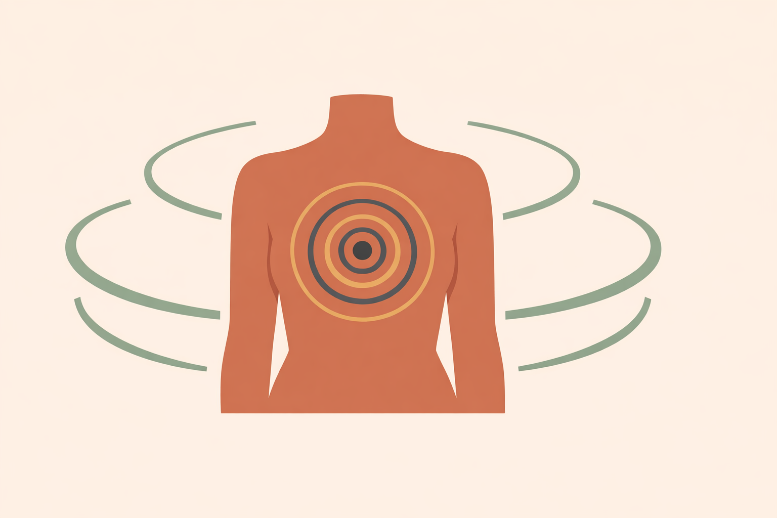 Person practicing interoceptive awareness with hand on chest, focusing on breathing and internal body sensations