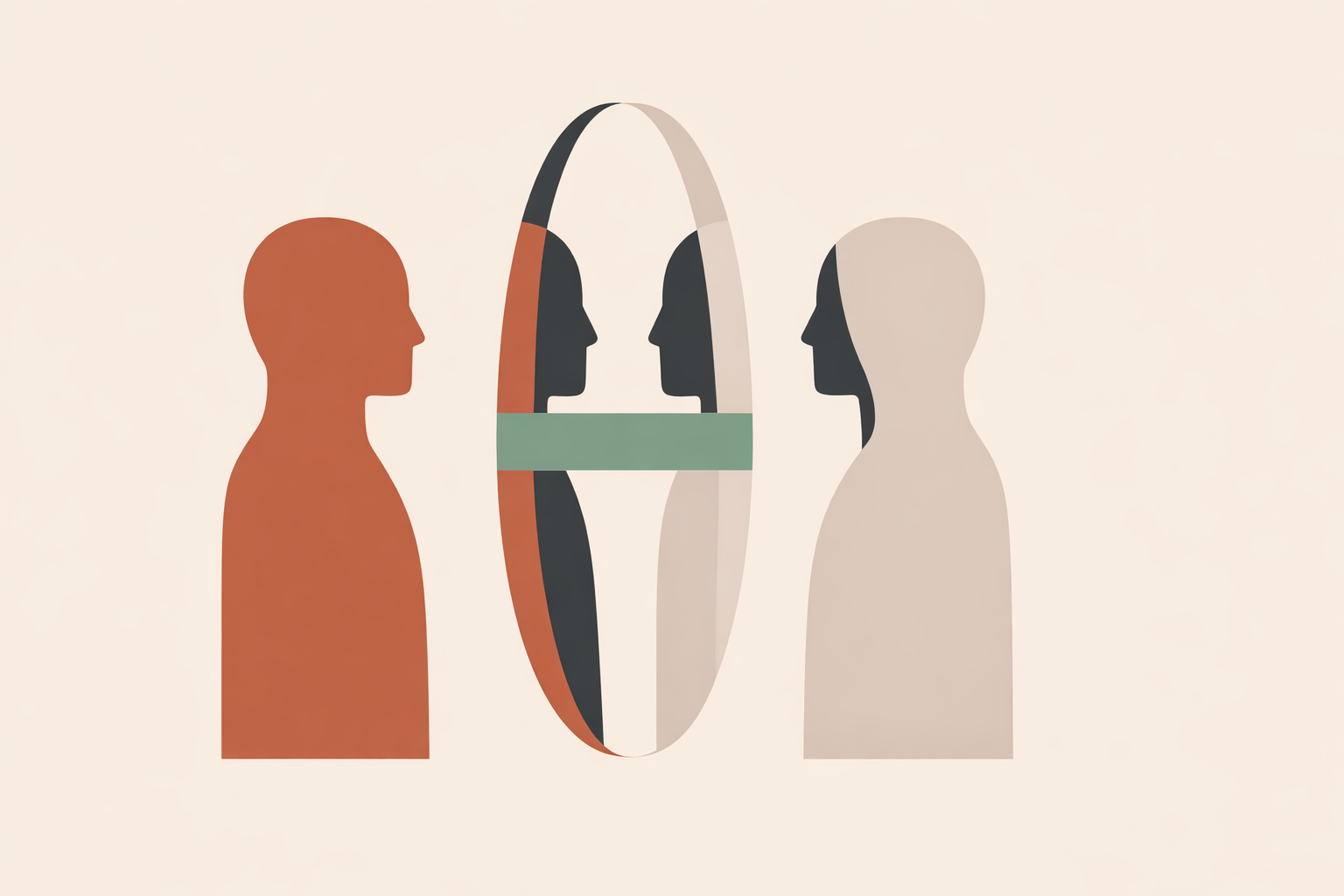 Coach and client exploring mirror stage ego formation dynamics during a reflective conversation in a coaching session