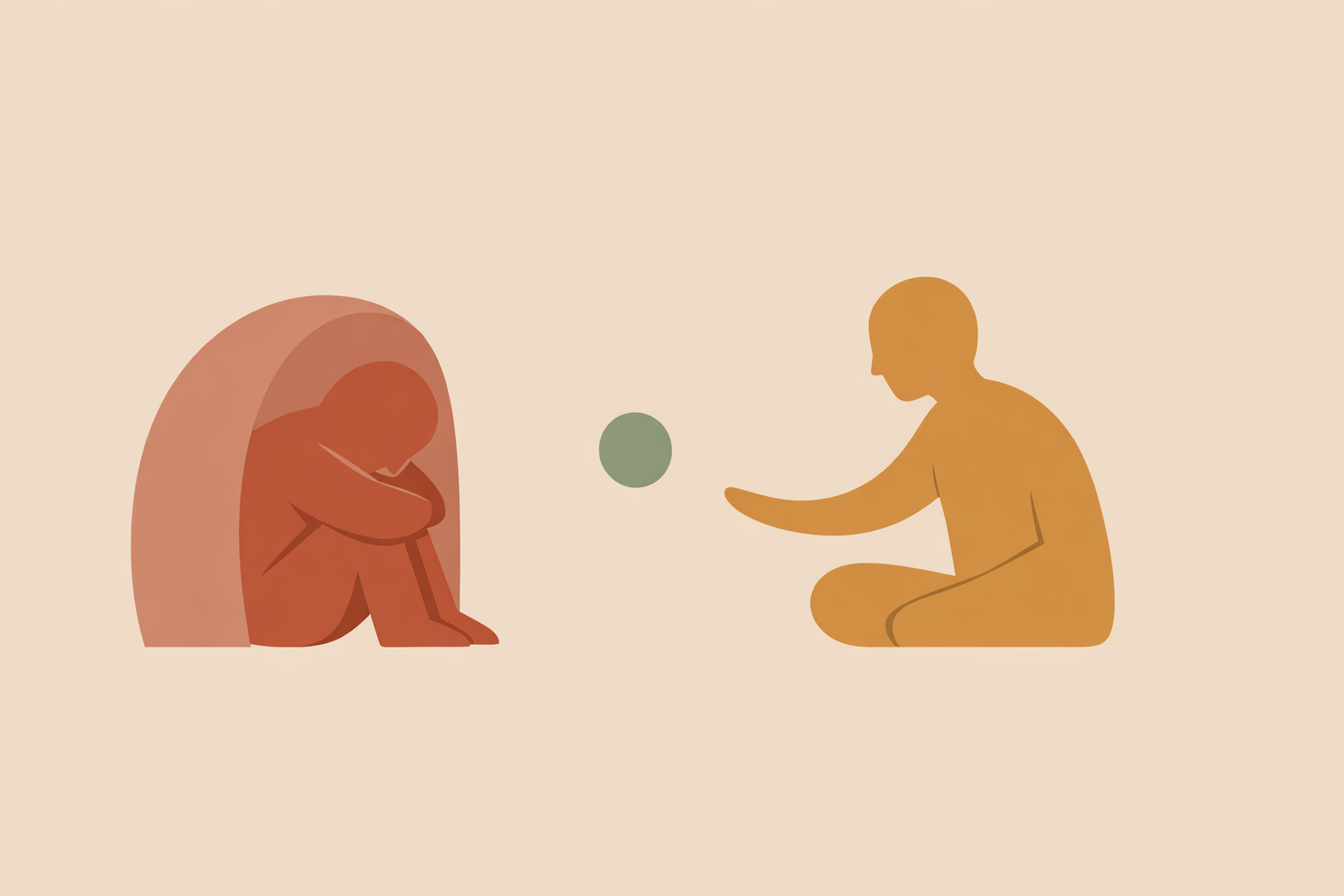 Therapist gently supporting client who has shut down while discussing painful childhood wounds