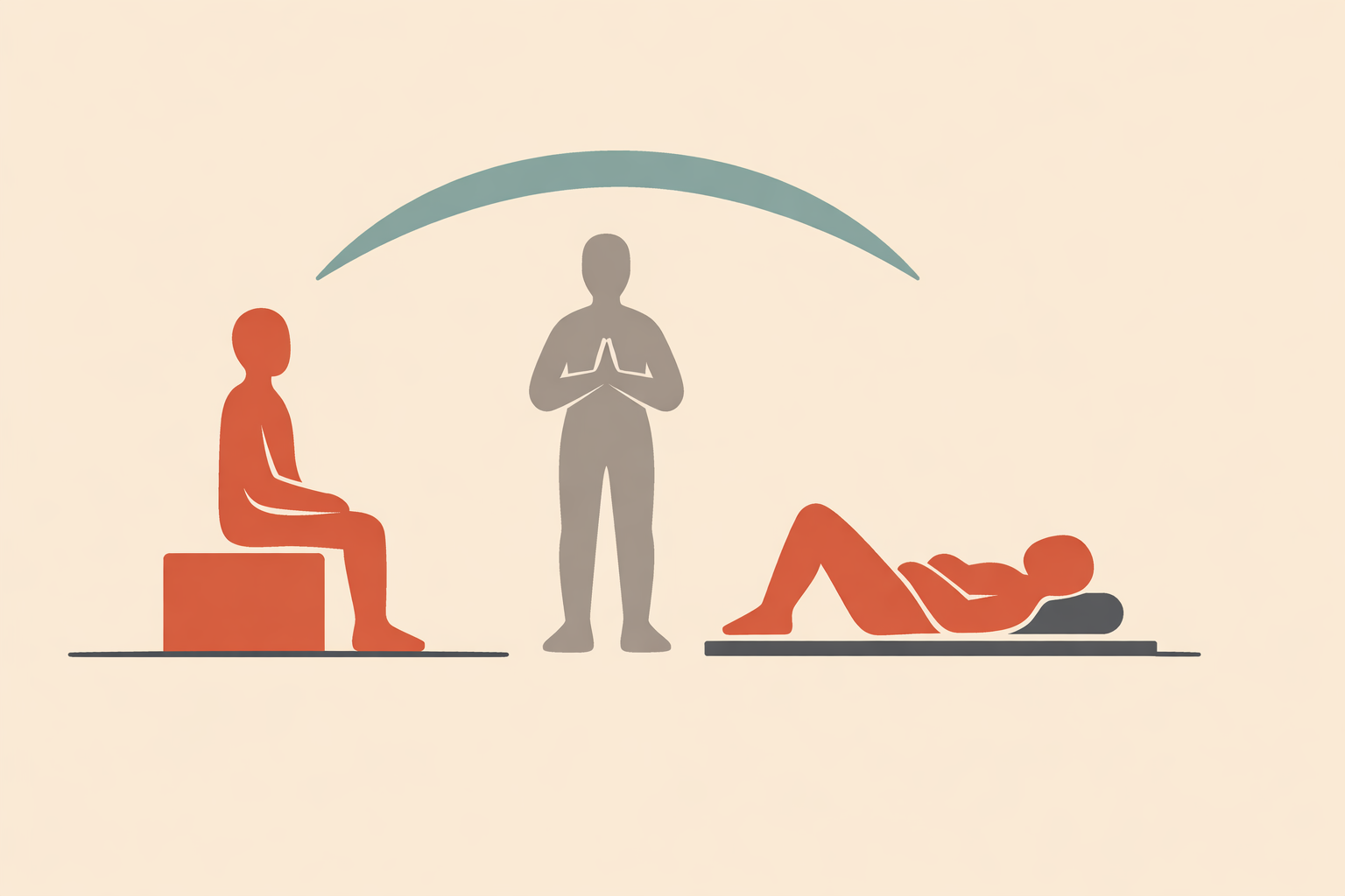 Instructor demonstrating inclusive meditation postures with diverse participants using chairs, cushions, and floor positions