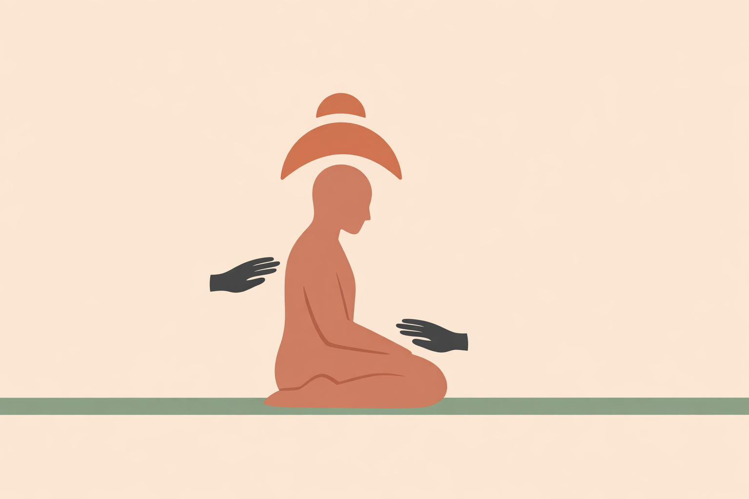 Reiki practitioner using seated hand positions on client’s head and shoulders during chair session tutorial