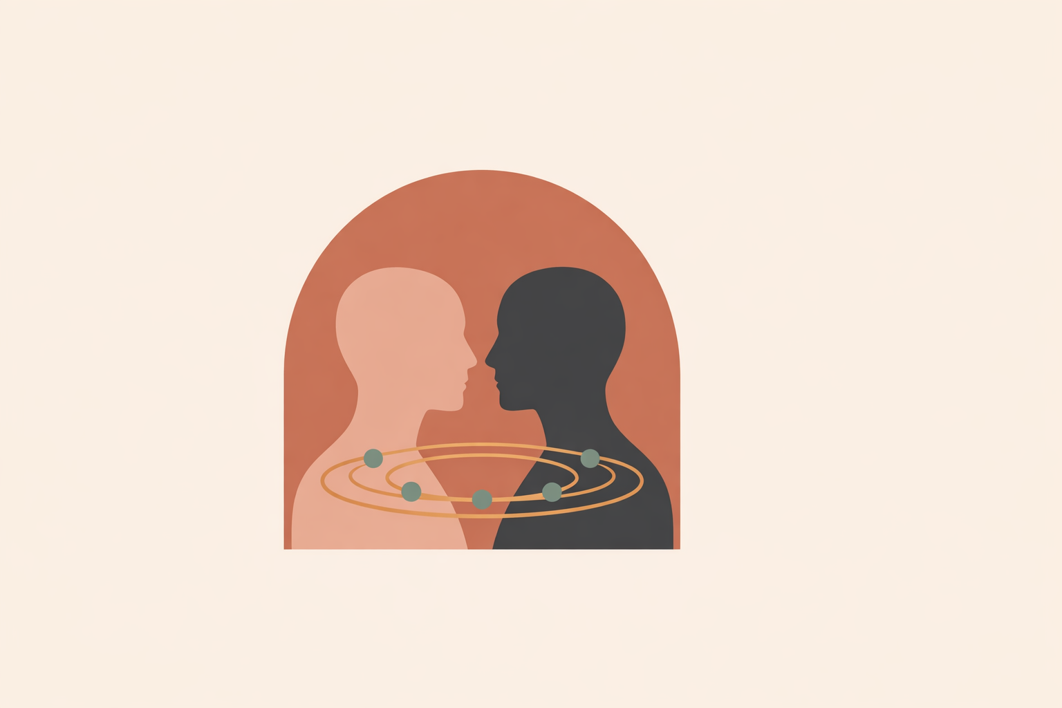 Practitioner using hand gestures to explain the human biofield energy field to a curious client in a calm setting