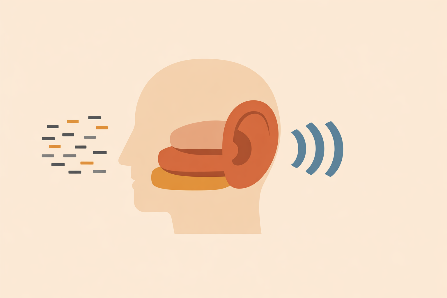 Coworkers using headphones and visual notes to support colleague with auditory processing disorder in open office